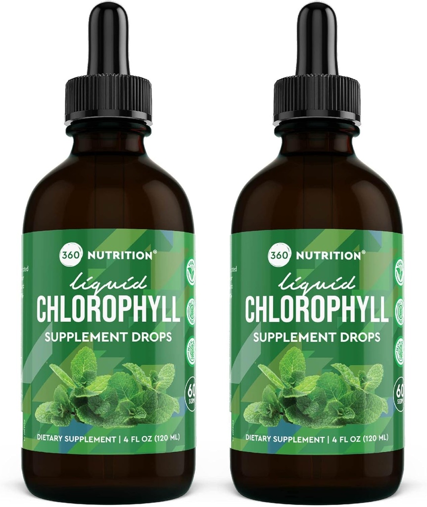 360 Ernæring Klorofyll flytende dråper med peppermynteolje, GF & Vegan Body Intern Deodorant Supplement, støtter Gut Helse, Digestion, Energi, strålende hud, rask absorpsjon (4 Fl Oz (2 greve))