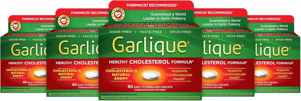 Garlique sunn kolesterol formel med 5000 mcg allicin, 60 enteriske belagte kapler (pakke på 5)