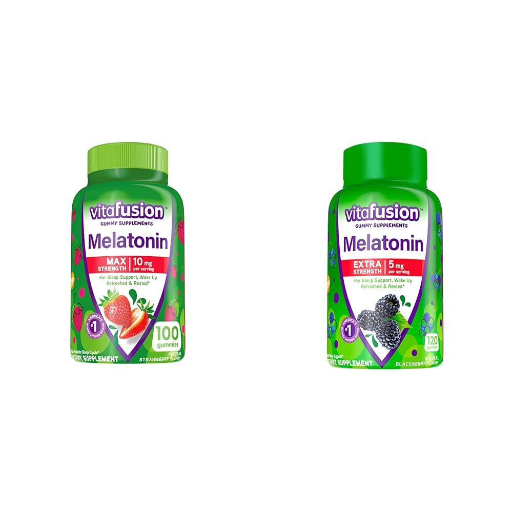 Vitafusion Max styrke Melatonin Gummy Kosttilskudd og ekstra styrke Melatonin Gummy Vitaminer, 5 mg, 120 ct Gummies