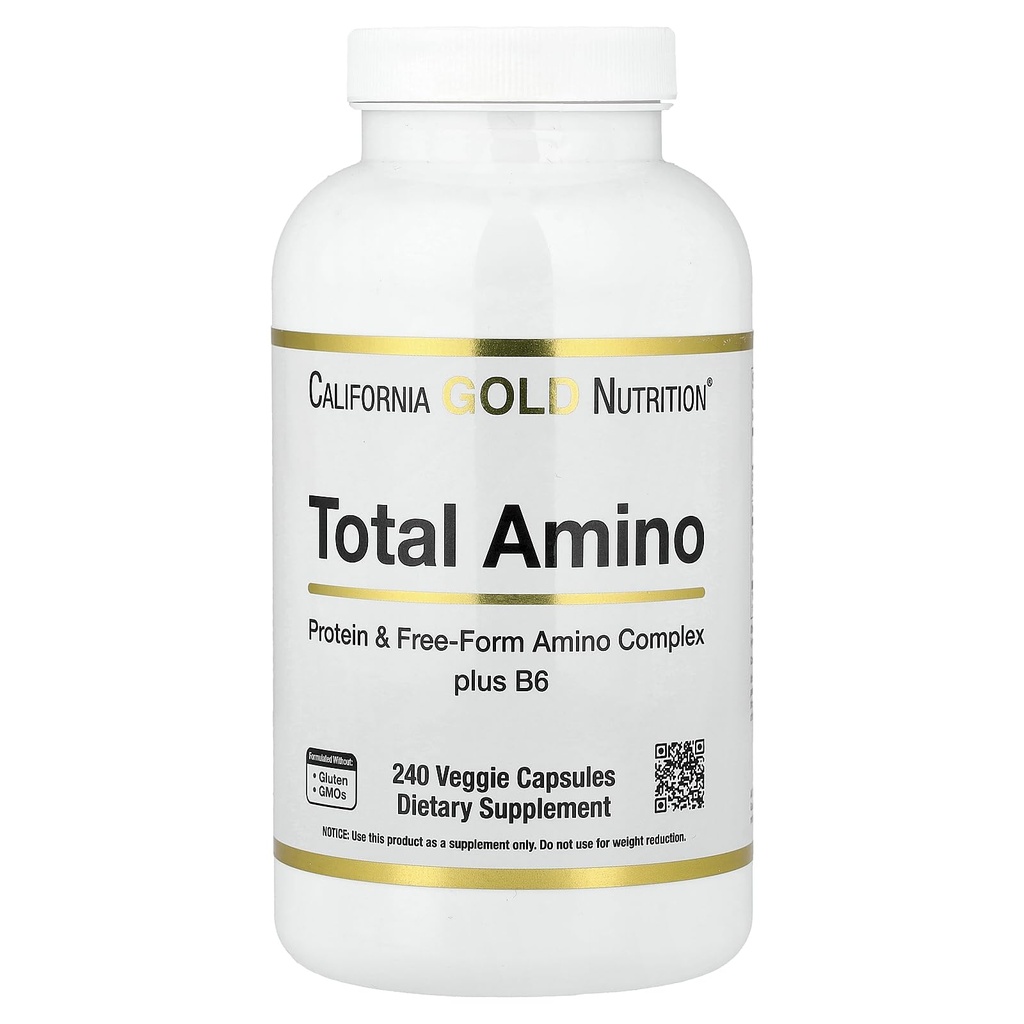 California Gold Nutrition Total Amino med vitamin B-6, og 20 Aminosyre blanding, 240 Veggie kapsler