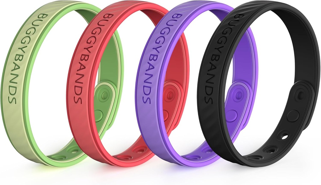 Mosquito Repellent Armbånd, 4 Pack Silikone Mosquito Repellent Bands med DEET Gratis, Naturlig & Vanntett Bug Wristbands for barn og voksne, Utendørs reise beskyttelse (svart & rød&Purple&Green)