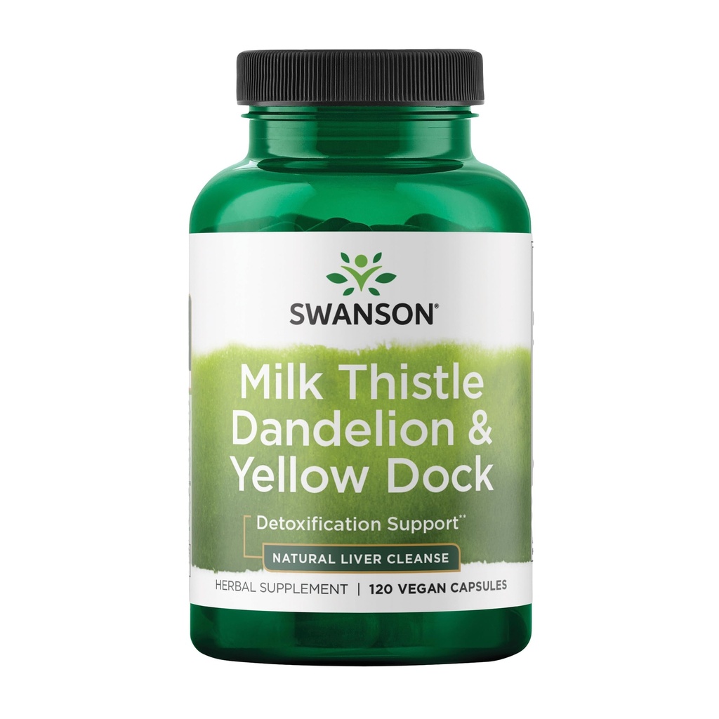 Swanson Melk Thistle, Dandelion & Gul Dock - Herbal Liver Support Supplement - Naturlig kosttilskudd som hjelper å opprettholde generell helse og velvære - (120 kapsler) (1 Pack)