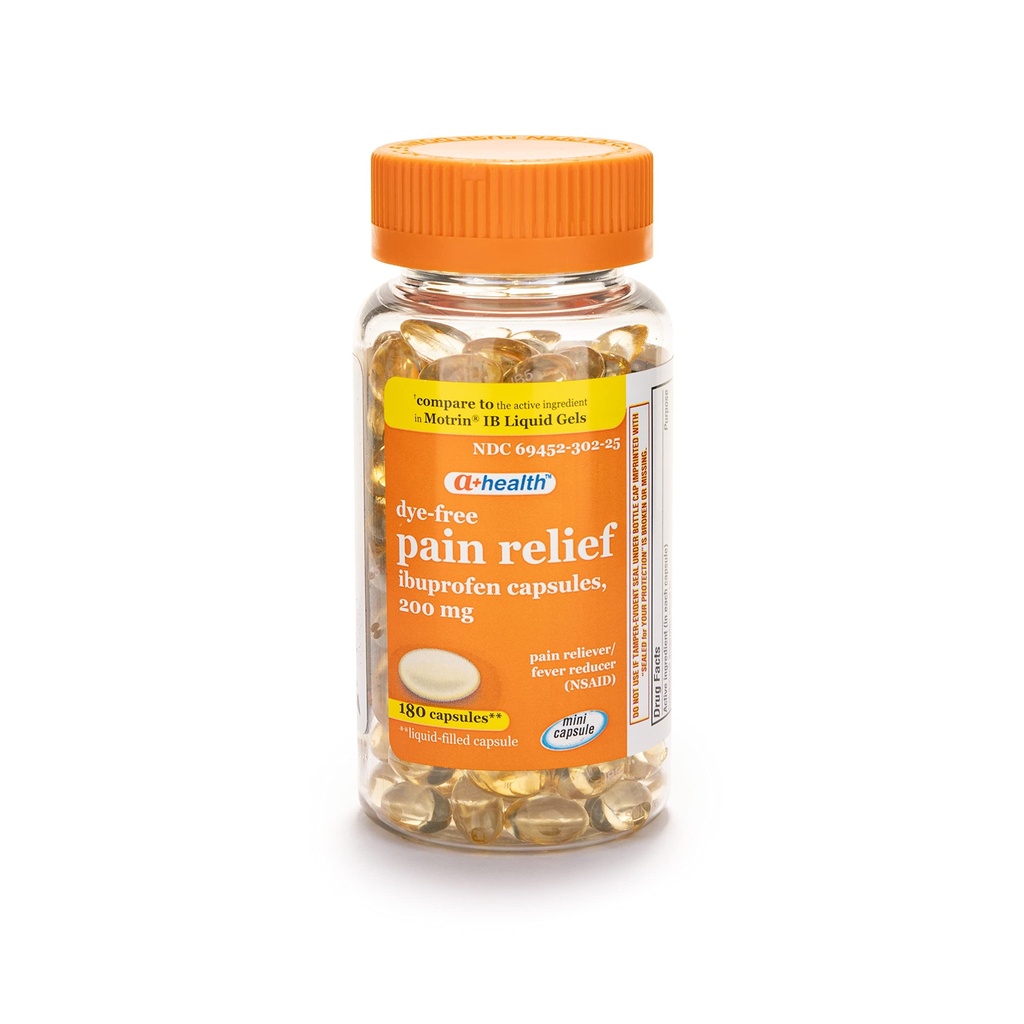 A + Helse Dye-fri ibuprofen 200 Mg Mini Softgels, smertefri/fever Reduser (NSAID), 180 greve