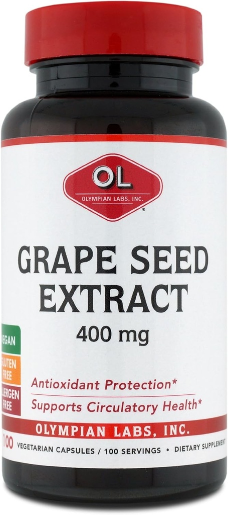 Olympian Labs Grape Seed Extract 400 mg Kapsler, 100 greve støtte hjerte helse, antioksidant beskyttelse.