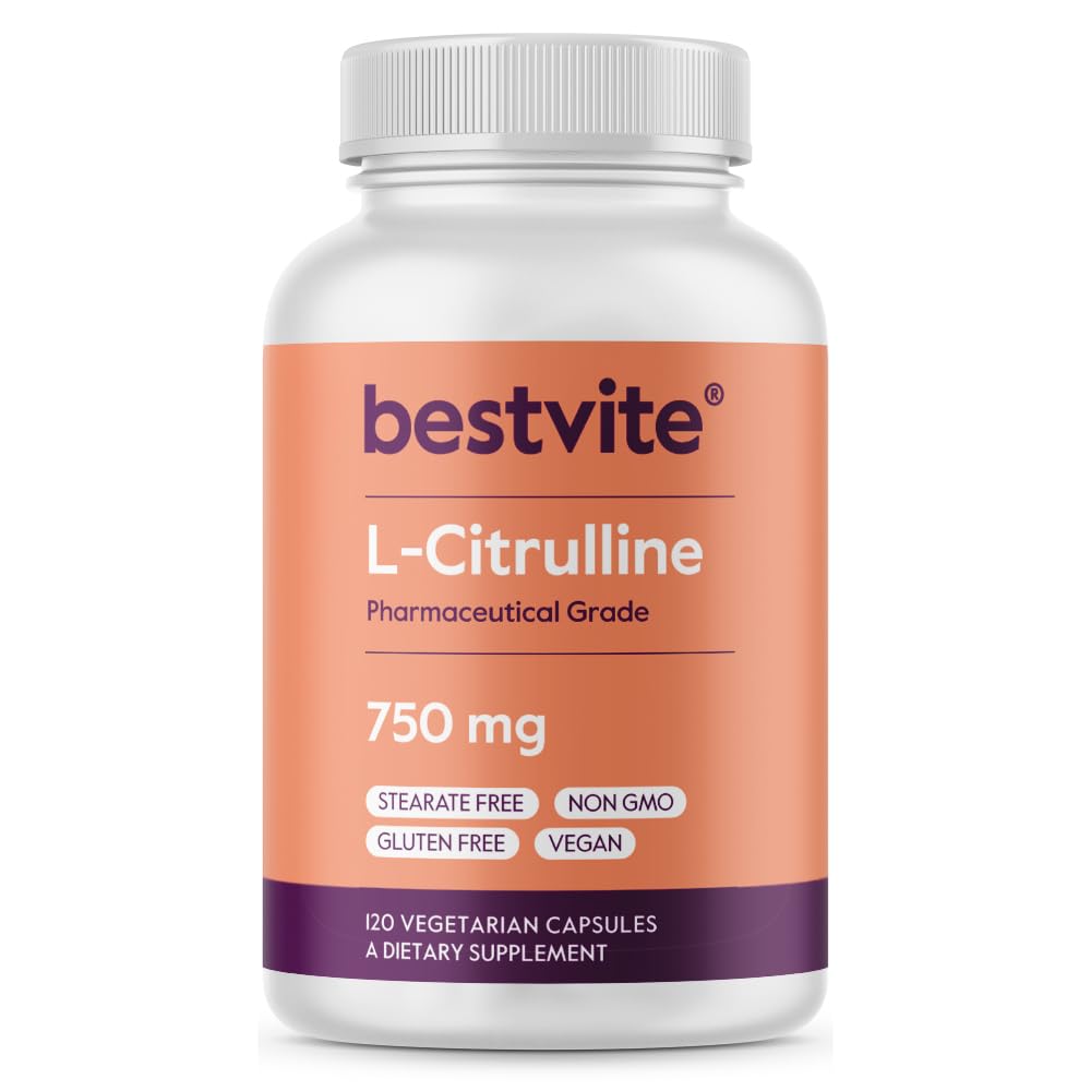 BESTVITE L-Citrulline 750 mg per kapsel (120 vegetariske kapsler) - Ingen stearates - Ingen silica - Ingen fyllstoffer - Ikke GMO - Glutenfri - Vegan