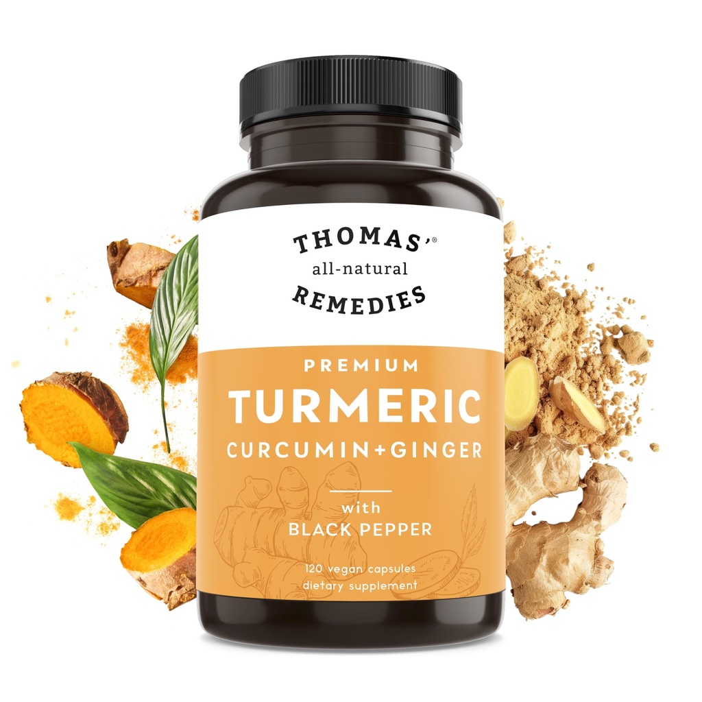 Thomas ' alle naturlige Remedies Turmeric Curcumin og Ginger med svart pepper, organisk gurkemeie felles støtte Supplement- 95% Curcumin - Ingen fyllstoffer, Vegan - 120ct