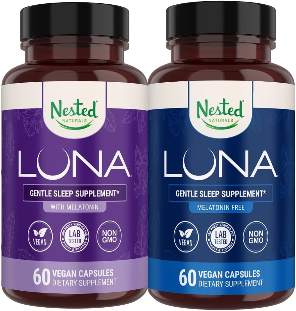 Anbragt Naturals Luna Sleep Aid Bundle ® Luna & Luna Melatonin-fri sovepiller med naturlige ingredienser Melatonin, Valarien, og mer (120 greve)