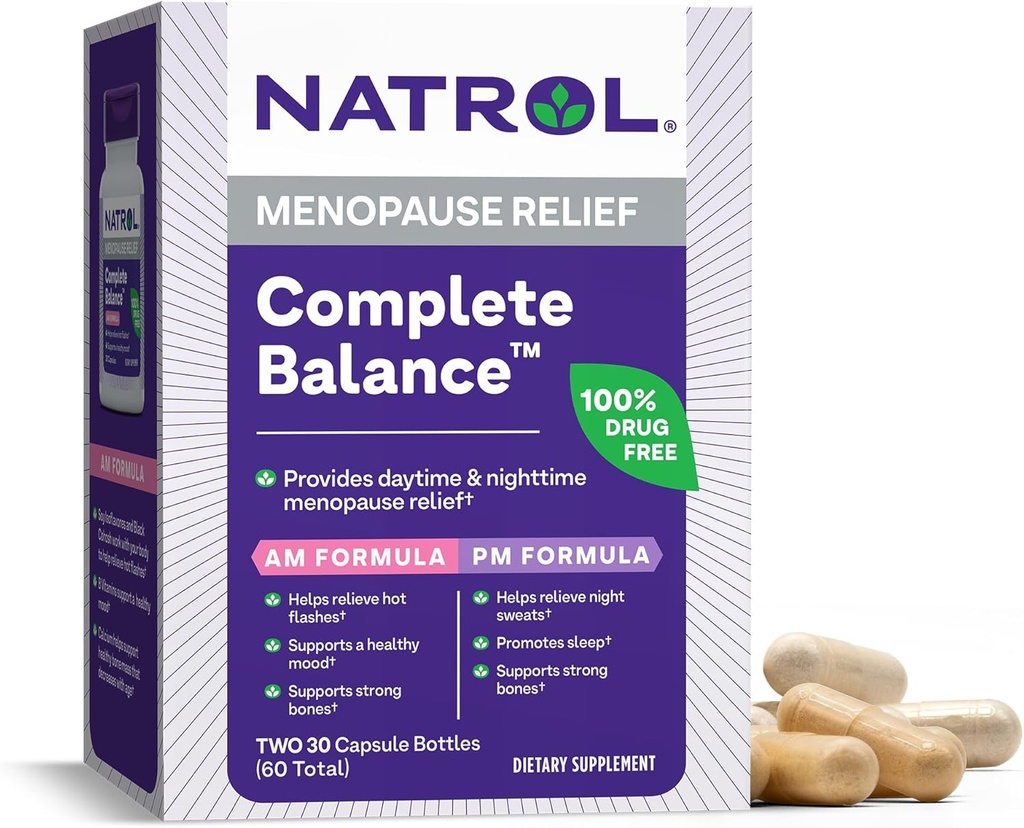 Narrol komplett balanse, kosttilskudd for Menopause Relief, A.M./P.M. Menopause Relief for kvinner, 60 kapsler, opp til 30 dagers forsyning