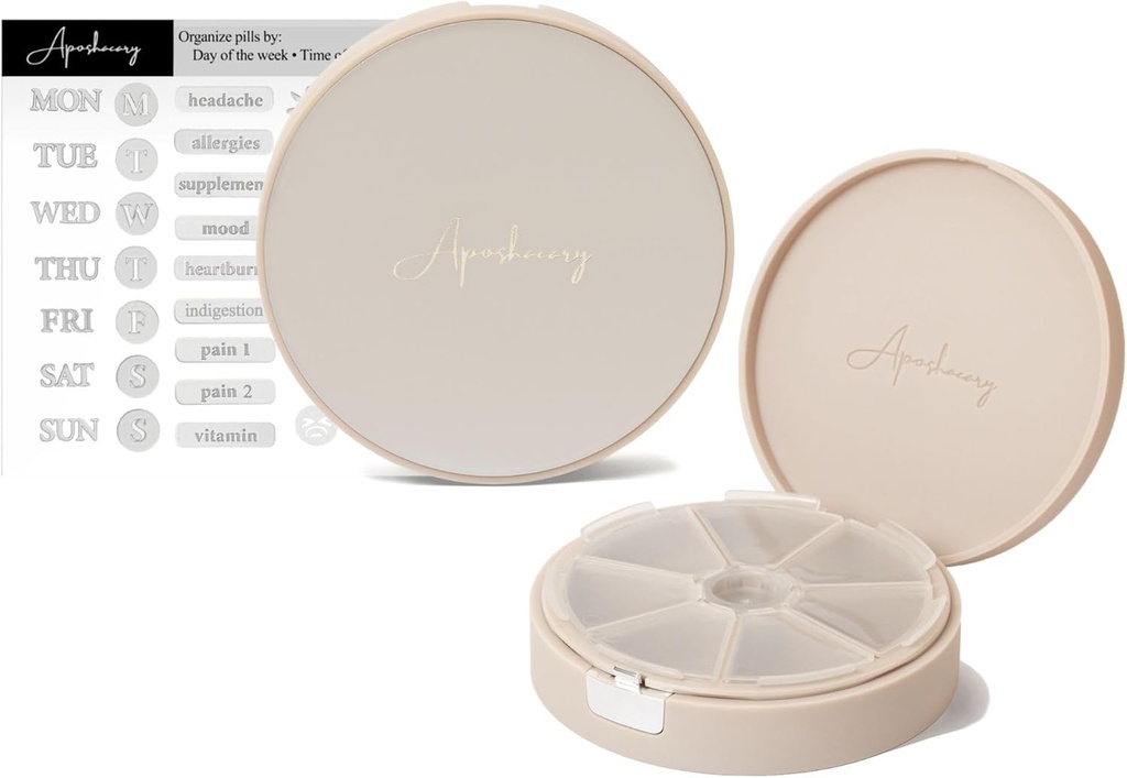 7 Sammenligninger Pill Case, Pill Box, Daglig Pill Organizer, Reisepill Organizer, Medisinering Organizer, Tilpassbar Pill Dispenser med etikett klistremerker (Pearl Cream)