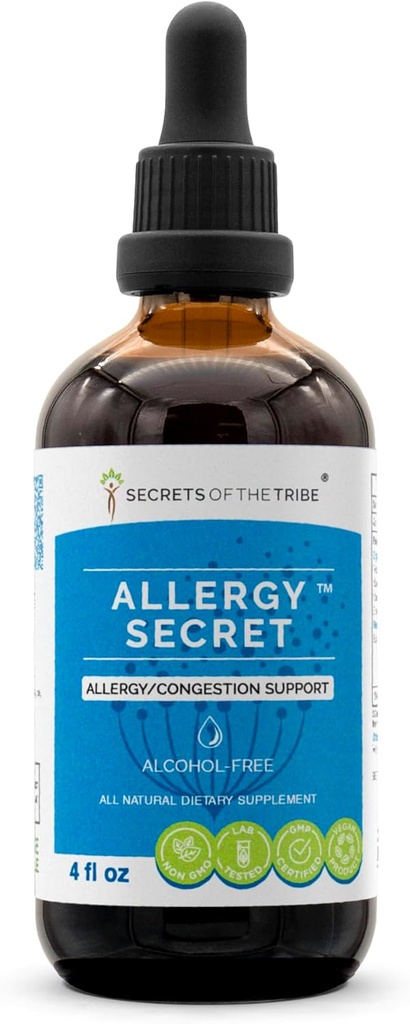 Allergi Secret alkohol-fri ekstrakt, Tinktur, Glyceritt Rosemary, Mullein Leaf, Marshmallow, Stinging Nettle, Eyebright. Allergi / Congestion Support (4 FL OZ)