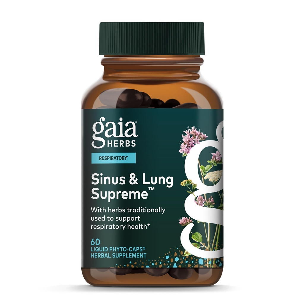 Gaia Herbs Sinus & Lung Supreme - Lung støtte Supplement for respiratorisk helse - Sinus støtte -Vegan, Glutenfri og Dairy gratis - Plantebasert formel - 60 Kapsler