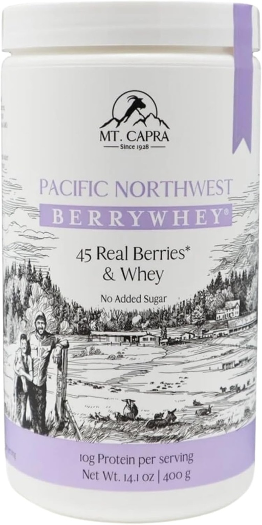 Mt. Capra Pacific Northwest BerryWhey | Non-GMO måltid erstatningshake høy i antioksidanter med lokalt voksende blåbær, Aronia Berry, og Goat Whey Protein | 10 serveringer - 14.1 oz