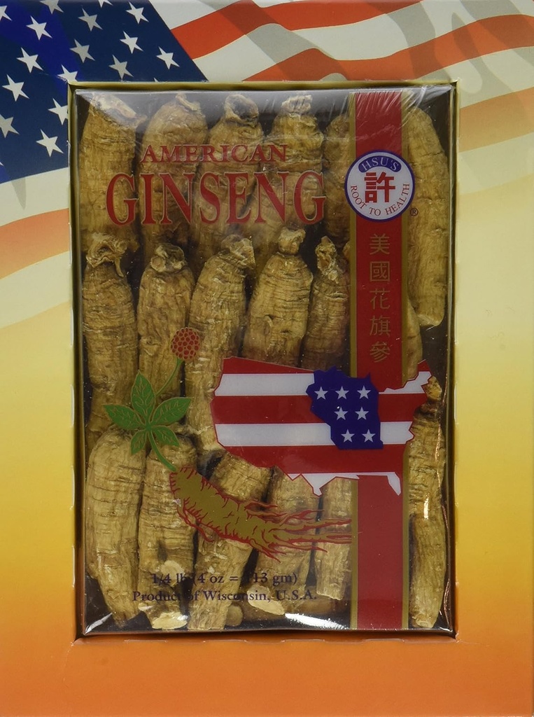 Hsu's SKU 0132-4, Ginseng Halv Kort Medium Oppdyrket Amerikansk Ginseng Roots (4 oz = 113 gm / boks), 0132-4, 0132.4
