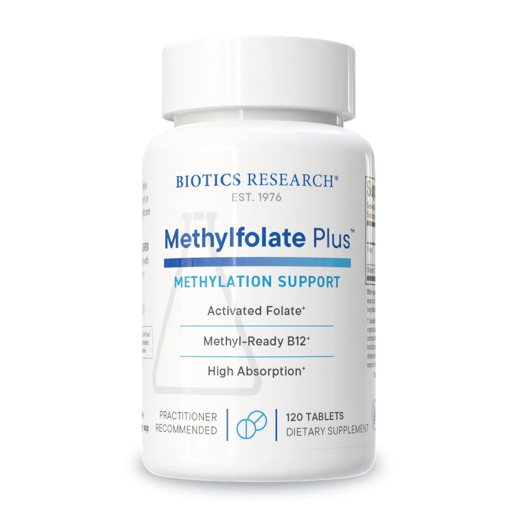 Biotics Research METHYLFOLATE PlusTM Metylfolat, Bioactive Folate + B12, støtter kardiovaskulær helse, Fetal utvikling, Nerve Helse, Methylation Support, Homocysteine nivåer. 120 tabletter