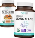 Turmeric & Lions Mane (1-måneders forsyning) Mindful Turmeric Bundle av organisk turmerisk curcumin med svart pepper & ginger (120 Caps) & organiske løver Mane Mushroom 10:1 ekstrakt (60 Caps)
