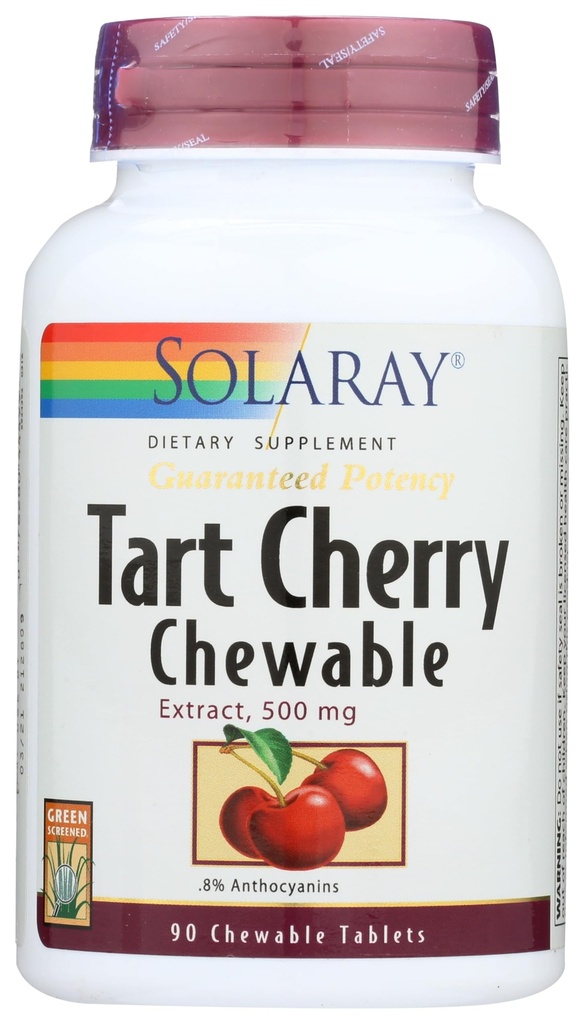 SOLARAY Garantert Potens Tart Cherry frukt ekstrakt, Chewable, Cherry (Btl-Plastic) 500mg