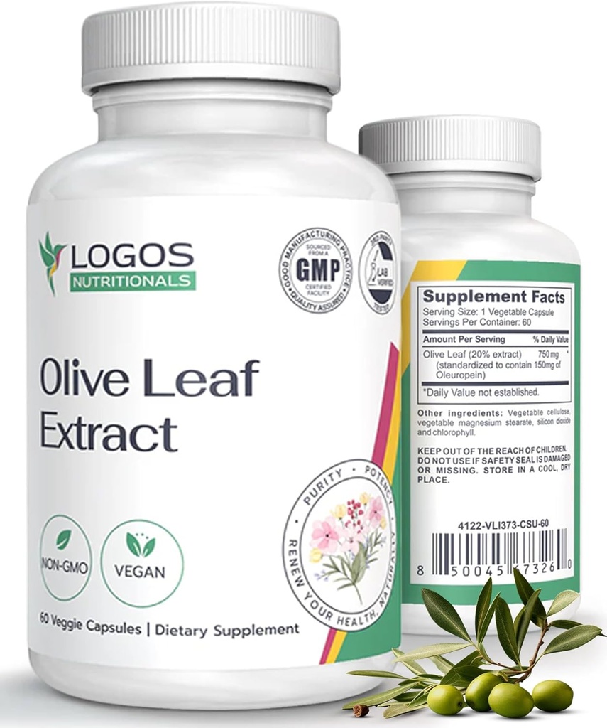 Olive Leaf Extract Capsules - immuntilskudd for menn og kvinner, polyfenol og flavonoid for total velvære - Ikke-GMO og Vegan Olive Olje Kapsler - 60 greve
