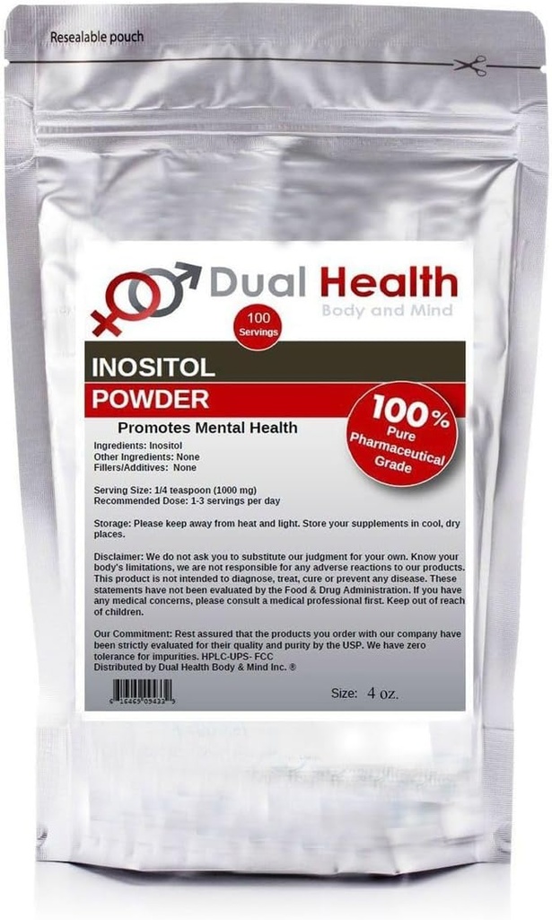 Dual Helse Kropp & sinn Inositol pulver (4 oz) ren vitamin B8 Antioksidanter bulk kosttilskudd 1000 mg per servering