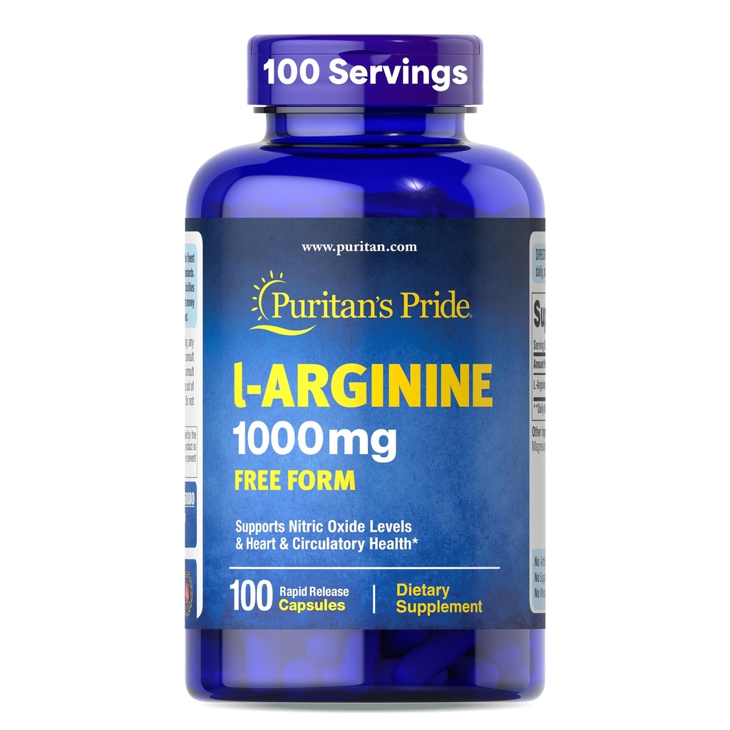 Puritans stolthet L-Arinine 1000mg, kosttilskudd støtter nitric oksid nivåer og hjerte og sirkulerende Heath, 100 dagers forsyning, 100 tabletter