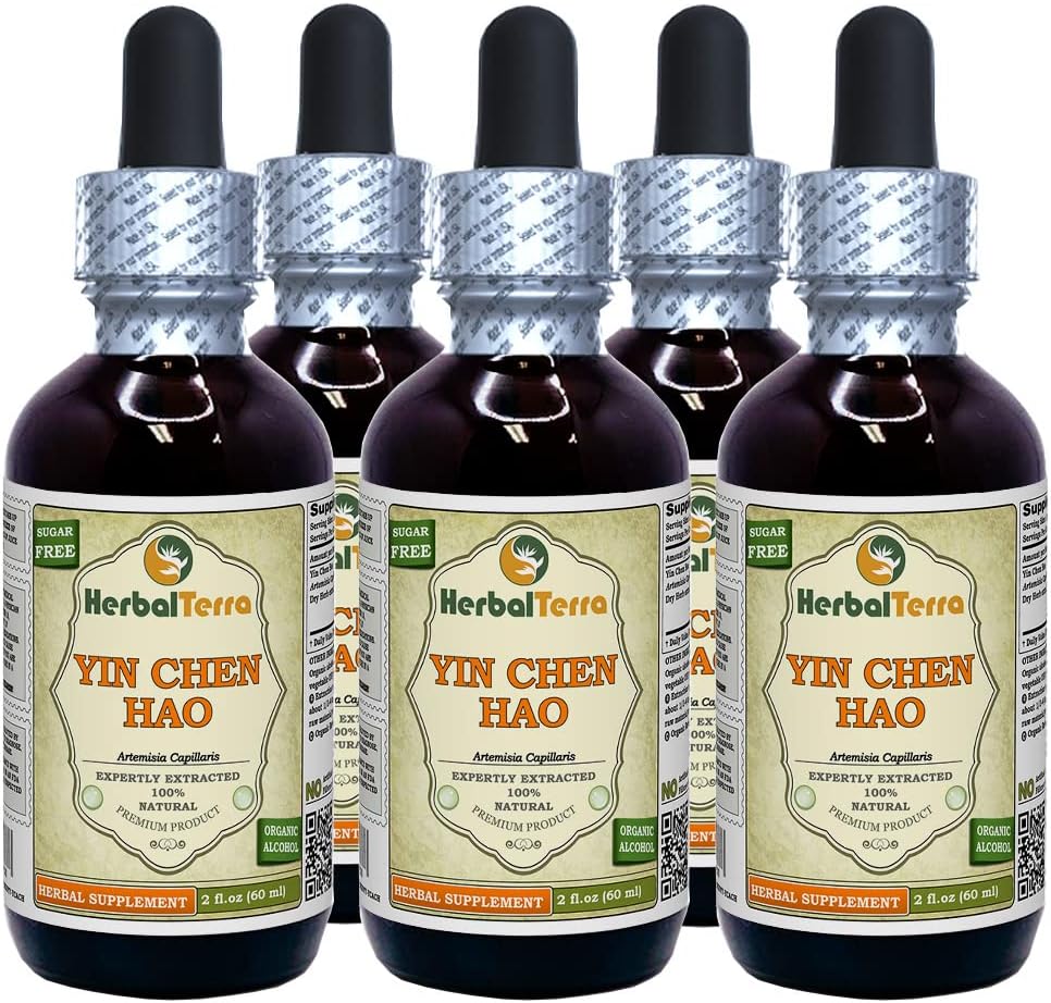 Yin Chen Hao (Artemisia Capillaris) Tinktur, organisk tørket urtevæske ekstrakt (merkenavn: HerbalTerra, stolt laget i USA) 5x2 fl.oz (5x60 ml)