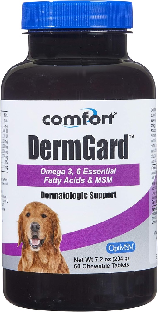 Kala Helse Comfort DermGard hud og Coat Supplement for hunder, 60 greve, støtter sunn hud, skinnende og reduserer overdreven shedding, inneholder MSM, fiskeolje og omega 3, 6 og 9 essensielle fettsyrer