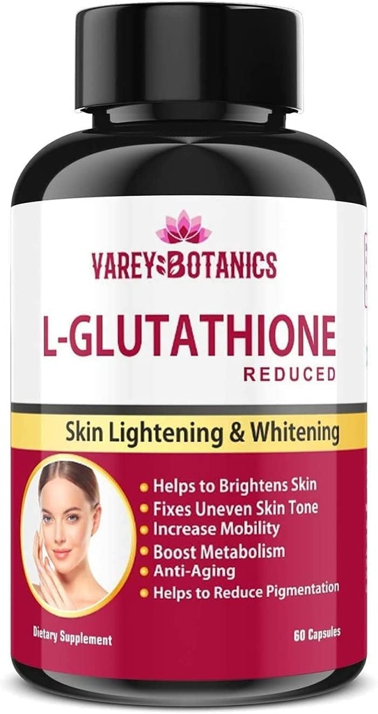 SPEC VAREY BOTANICS L-Glutathione hudblekning og lysende kapsler med vitamin C & E, Biotin og kornfrø ekstrakt-1000 mg-for menn og kvinner - 60 kapsler