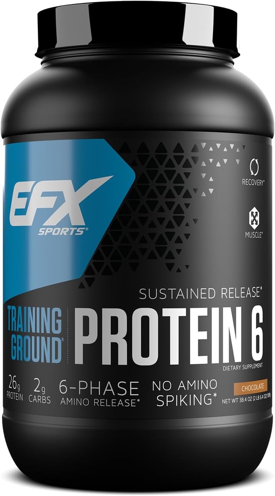 EFX Sports Trening Ground Protein 6 | Whey Isolat & Konsentrat, Egg Hvit, & Era Protein | 26g 6-kilders frigivelse Protein | 32 porsjoner (Chokolat)