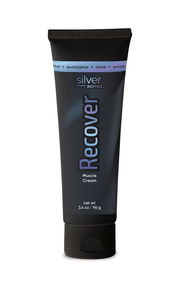 Silver Biotics gjenopprette Muskelkrem | 20 ppm patentert sølvløsning | Arnica | Jojoba olje | Camphor | Vitamin E | Silver Strong | 3,4oz