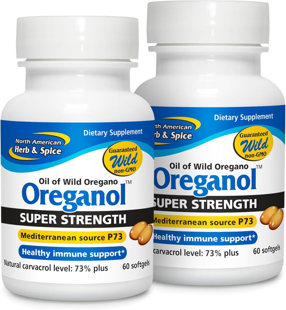 Nordamerikansk Herb & Spice Super Styrke Oreganol P73 - Pakke med 2, 60 Softgels - Immunsystem Support - Vegan Vennlig Wild Oregano - Ikke-GMO - 120 Total Services