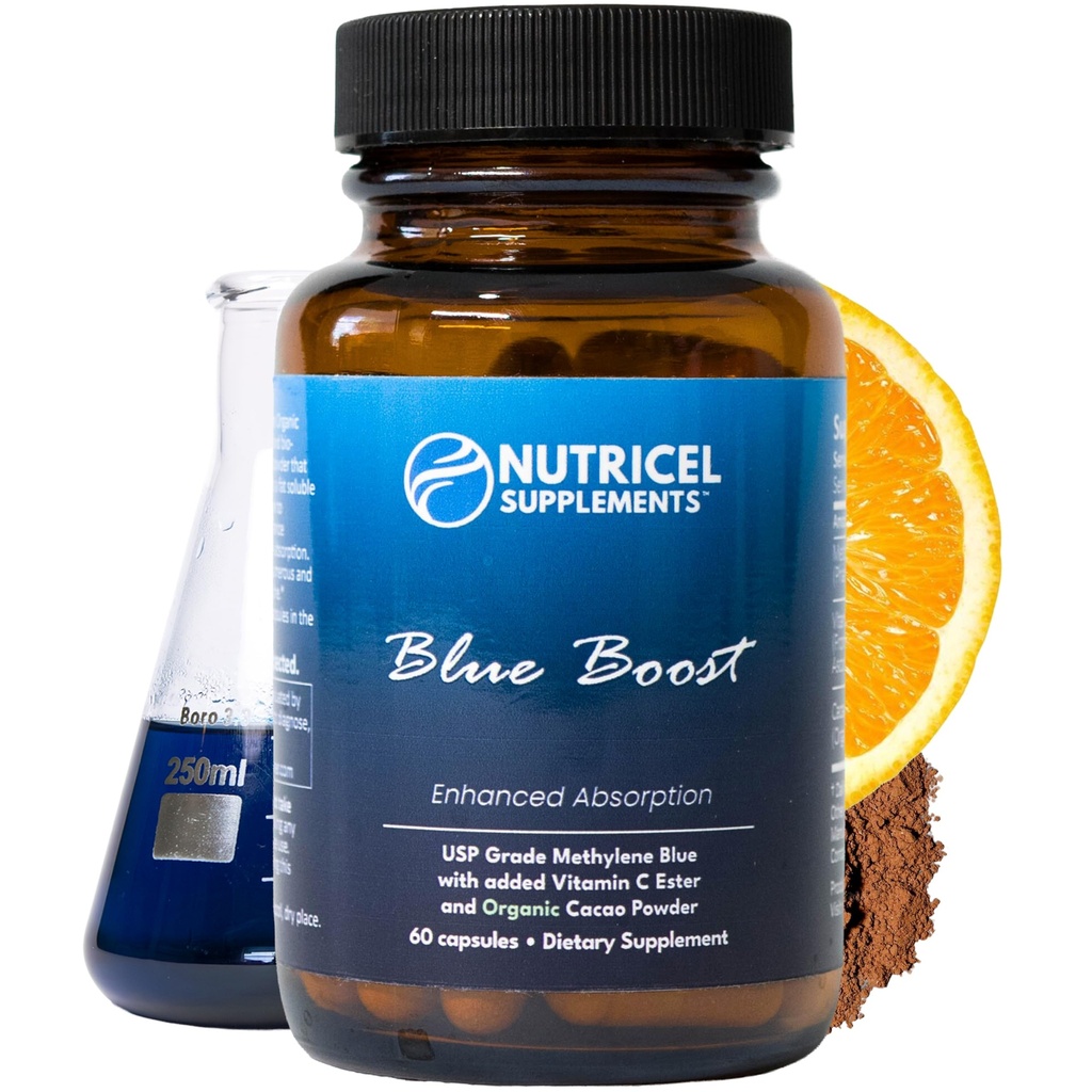 Nutricel metylenblå kapsler - Farmasøytisk klasse Supplement - Trusted Made in America Brand - 12 mg (USP referanse komplikasjon) med vitamin C Ester forbedret absorpsjon - tredjepart testet (60ct)