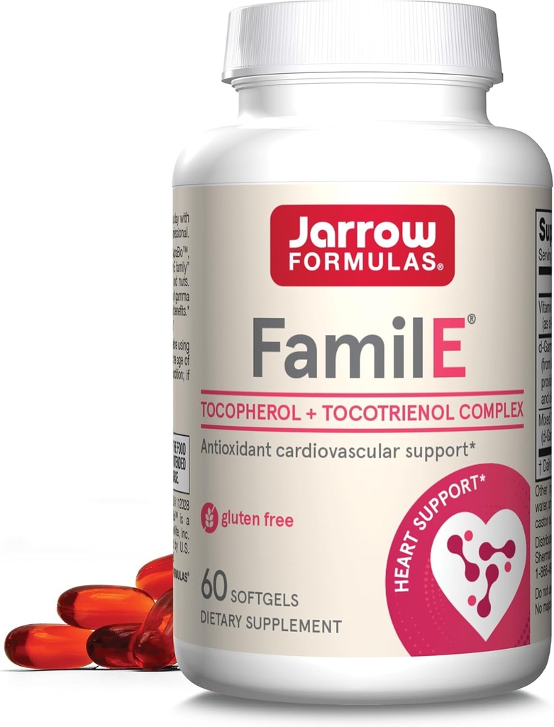 Jarrow Formulas Famil-E - fremmer hjerte og kardiovaskulær helse - Inneholder alle åtte medlemmer av vitamin E-familien - rik på gammatokoferol og tokotrienoler - 60 Softgels
