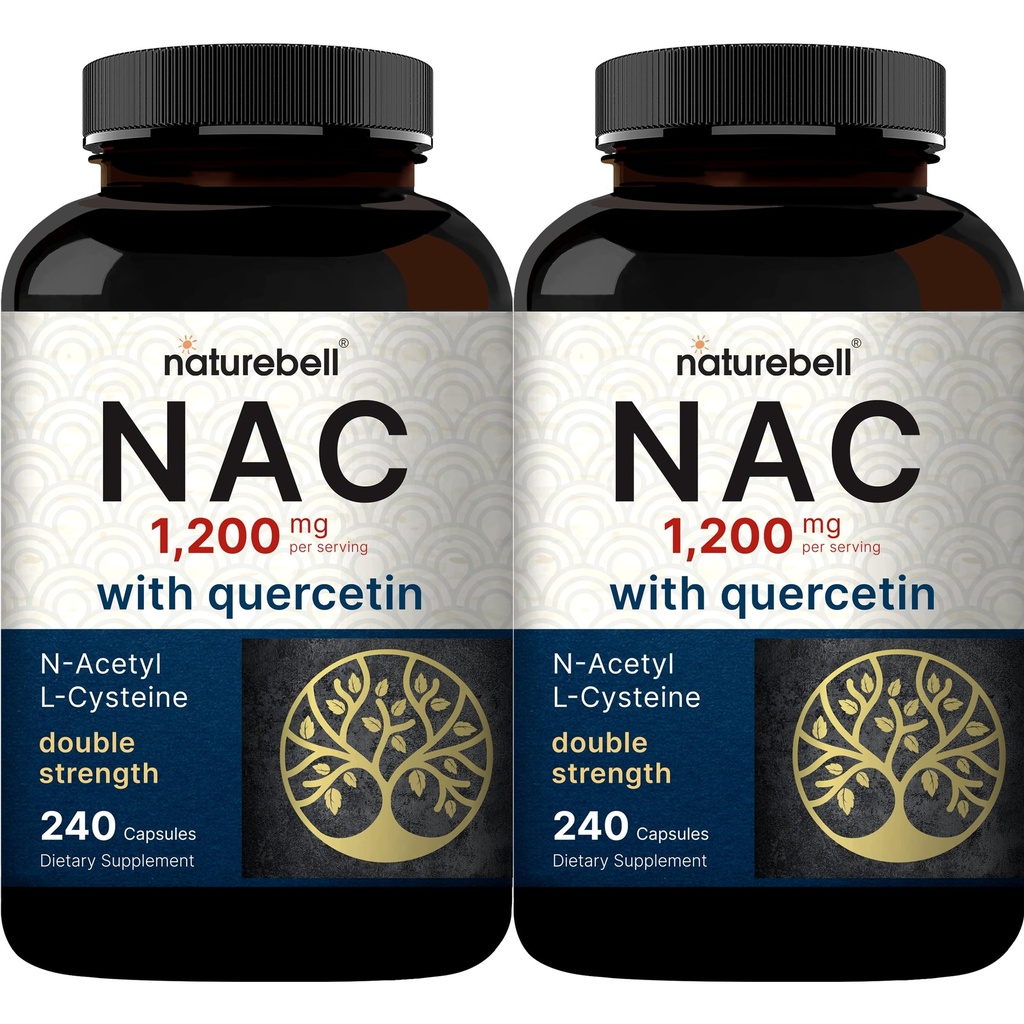 2 Pack NAC Supplement (N-Acetyl Cysteine) med Quercetin, 1200 mg per servering, 480 kapsler | dobbel styrke antioksidant støtte for immun-, lever- og lungehelse – ikke-GMO