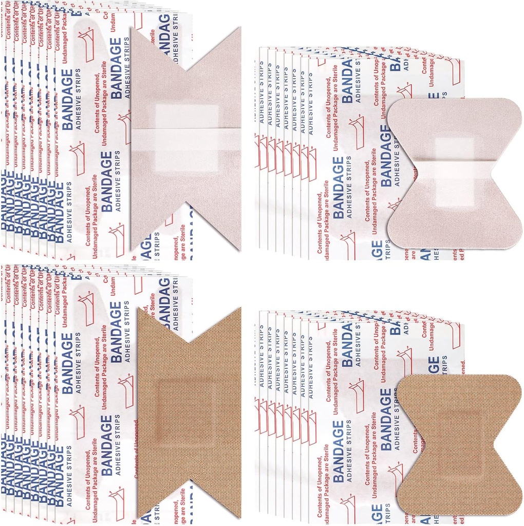 Sinmoe 100 stykker fleksibel stoff kleslig bandasje knuckle og fingertip bandage variasjon pakke for sårpleie bulk pakke for førstehjelpssett i 2 størrelser, 3 x 1,5 tommer, 1,8 x 2 tommer (Brown)