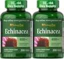 Puritans Pride Premium Echinacea Naturlig Hele Herb Herbal Supplement 400mg, Diett Supplement for helse, Immunsystem støtte, 200 Rapid Release Kapsler, 2 Pack
