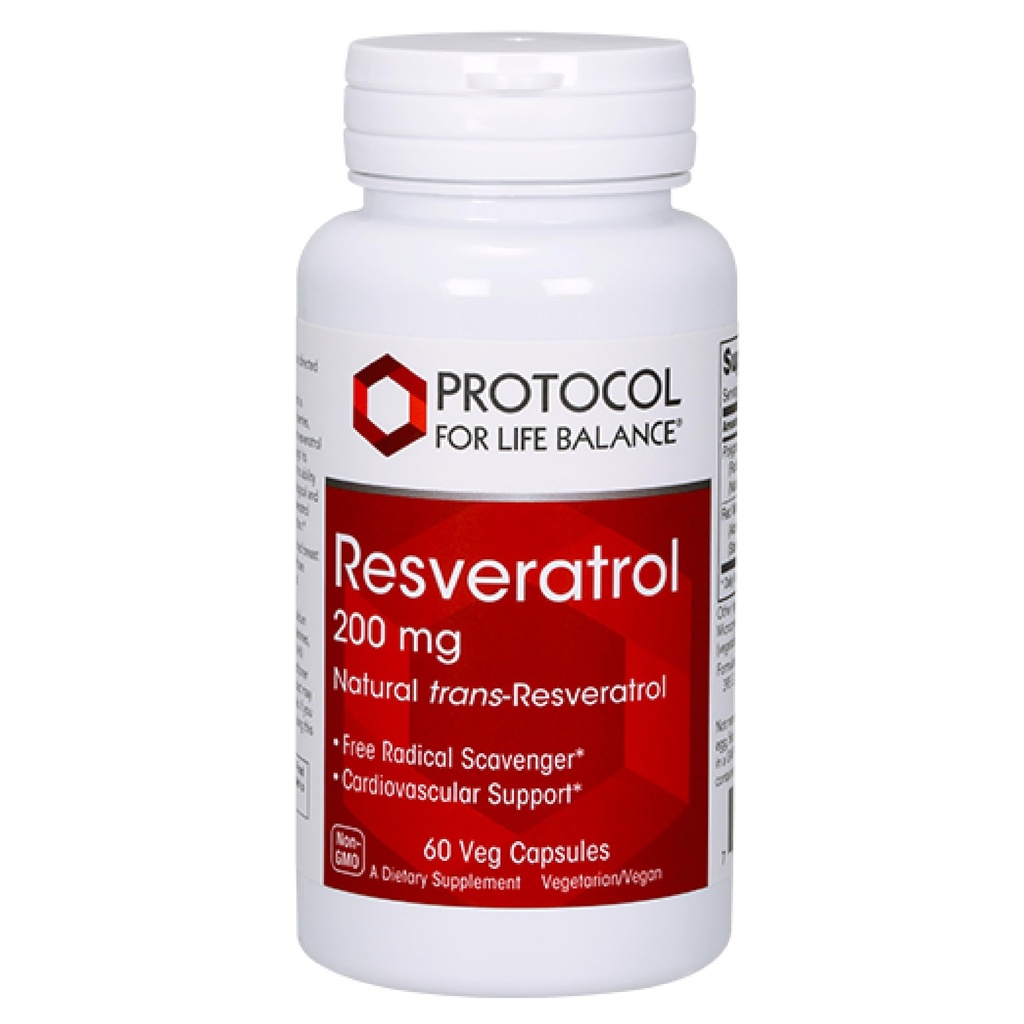 PROTOCOL FOR LIFE BALANCE Resveratrol 200 mg - Trans-Resveratrol - med japansk Knotweed & Grape Seed Extract - Vegansk og ikke-GMO - 60 Veg Kapsler
