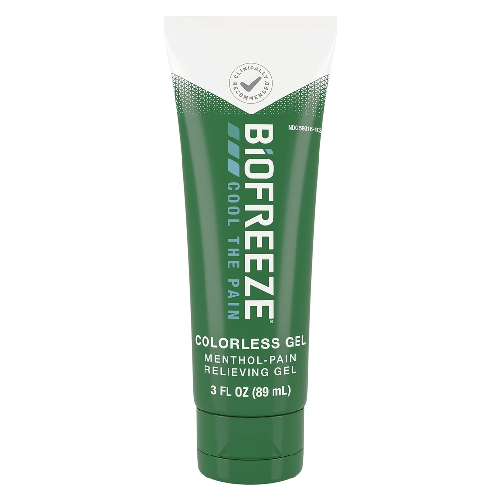 Biofreeze Menthol Pain lindring Gel Fargeløs Gel 3 FL OZ Tube For smerte lindring forbundet med sure muskler, artritt, enkle ryggsmerter, og leddsmerter (pakke May Vary)