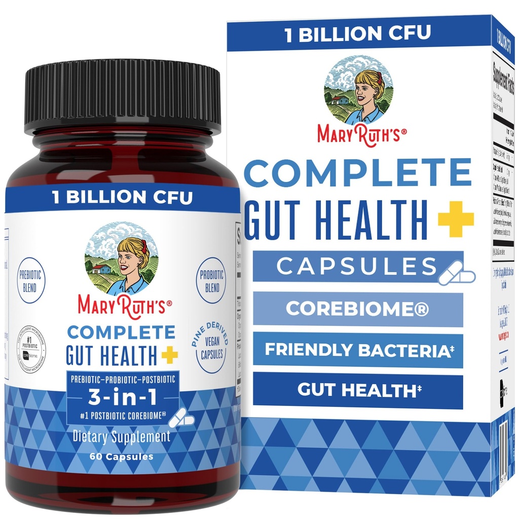 MaryRuth Organics Complete Gut Health+ Capsules ® 5 Probiotic Blend ® Butyrat ® Corebiome® ® Vegan Gut Support ® Støtte Gastrointestinal helse og mikrobiom ® 2 Kapsler Daglig ® 30 Serveringer