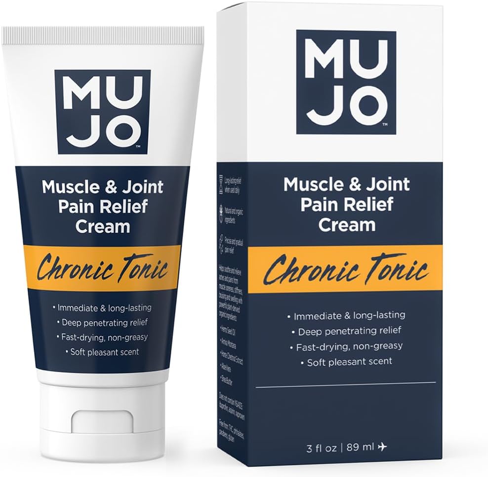 MUJO Kronisk Tonic Muscle & Joint Pain Relief Cream - Fast-Acting, Langstrakte organiske ingredienser - Deep Penetrating for ledgikt / Sprains - 3 fl oz