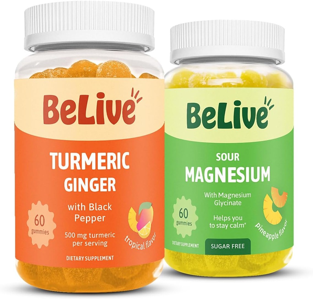 BeLive Bundle Magnesium og gummer for avslapning, søvn, inmun støtte og mobilitetsstøtte