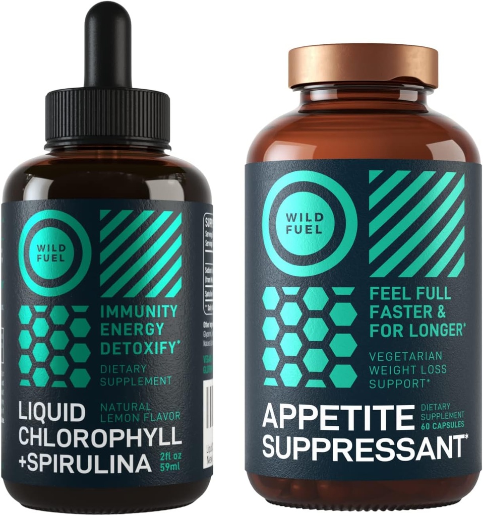 WILD FUEL Appetitt Suppressant og flytende klorofyll Drops Detox Bundle