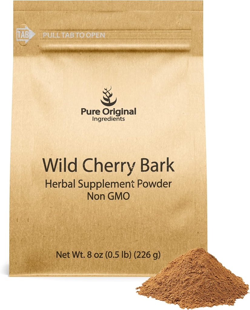 PURE ORIGINALE INGREDIENTS Wild Cherry Bark (8 oz) Ikke GMO, Ingen fyllstoffer eller tilsetningsmidler