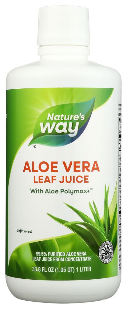 Naturens vei Aloe Vera Leaf Juice med Polymax+, 99,5% renset Aloe Vera Leaf Juice fra Konsentrat, Unflavored, 33,8 Fl Oz
