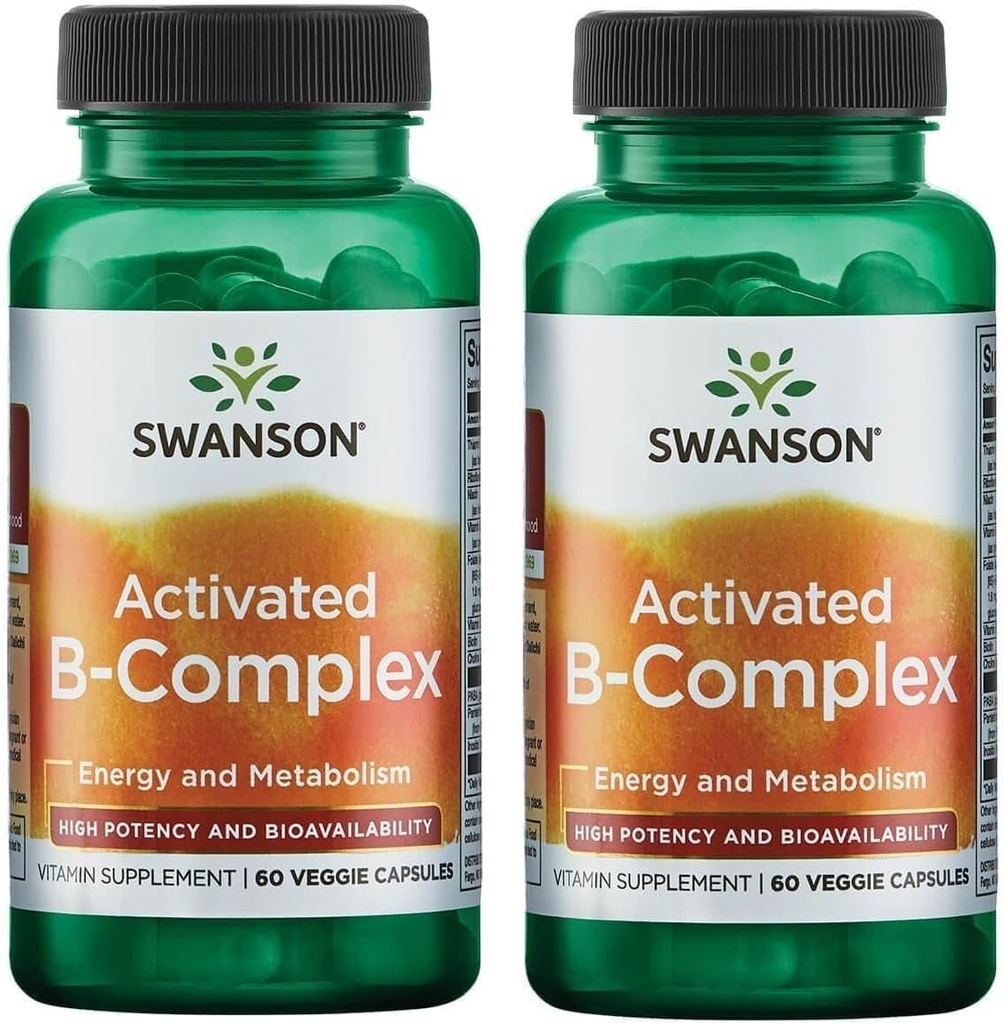 Swanson aktivert B-Complex - høy styrke og biotilgjengelighet (60 Veggie Capsules) (2 Pack)