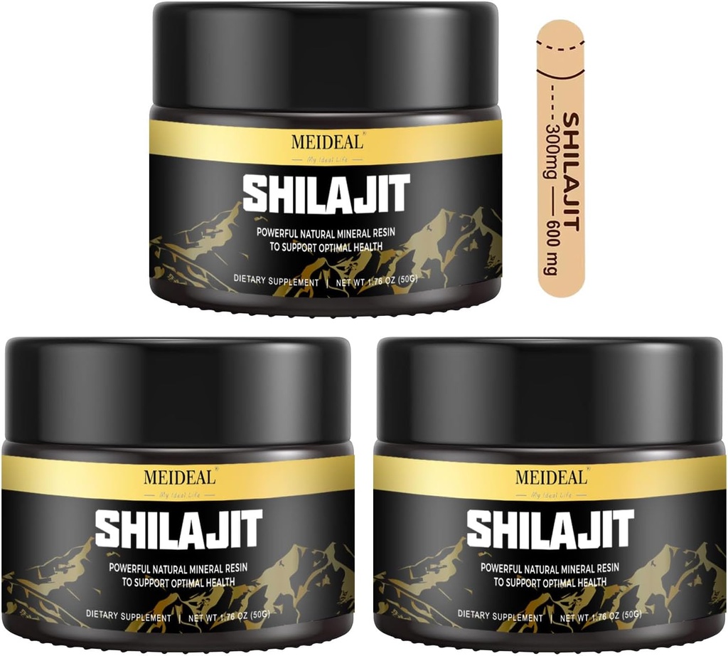 Shilajit ren Himalayan Organic Shilajit Resin, Gold Grade Shilajit Resin med 85+ Trace Minerals & Fulvic Acid, ren Shilajit Supplement for bedre helse, 50 gram (3 stk)