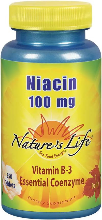 Natures Life Niacin 100mg vitamin B3 Supplement ® Sunn blodlipid, sirkulasjon og hud støtte ® 250CT