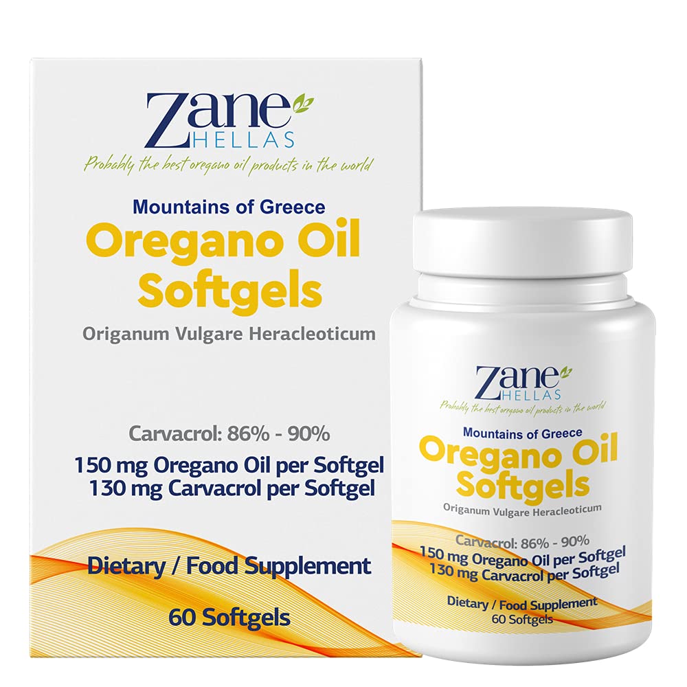 130 mg Carvacrol - 150 mg Oregano olje per Softgel. Verdens høyeste konsentrasjon Oregano oljekapsel. Zane Hellas Oregano Oil. Softgel inneholder 30% gresk essensiell olje av Oregano. 60 Softgels.