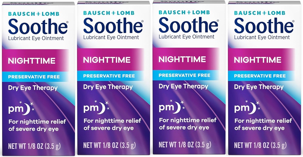 Soothe Eye Ointment av Bausch & Lomb, Lubricant Relief for tørre øyne, moisturizing og komforterende natttid tørr øyeterapi, egnet for sensitive øyne, preservativt gratis, 3,5 g - 4 pakke