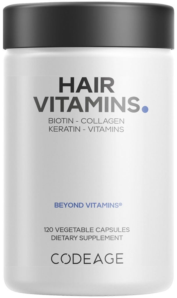 Kode håret vitaminer 10000 mikrog Biotin, Keratin, Kollagen, Vitamin A, B12, C, D3, E, sink, Turmeric, Probiotika, Enzymer, Inositol - Hårete Care Support - Sunn Hair Supplement piller - 120 kapsler