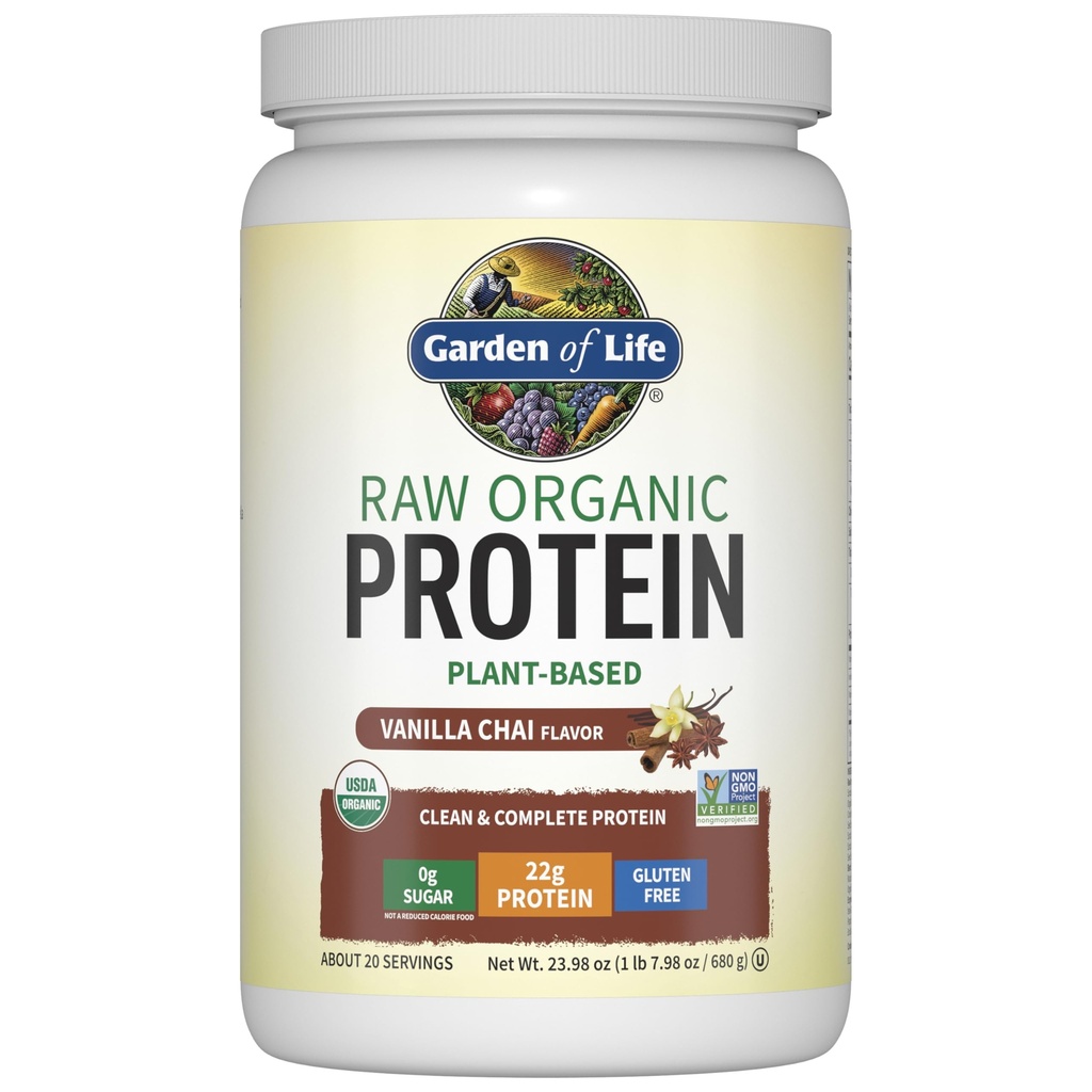 Hage av liv organisk vegansk protein pulver, plantebasert & BCAA, organisk protein pulver med probiotika og enzymer, ikke-GMO, Glutenfri Laktosefri, Vanilla Chai, 1,2 LB