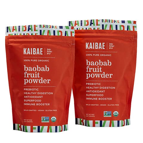 Premium Organic Baobab pulver I Prebiotic Gut Helse, Intermittent Fasting, Immunitet, Hydration | Vitamin C, Polyphenoler, Mineraler | Fiber Supplement | 16 oz.